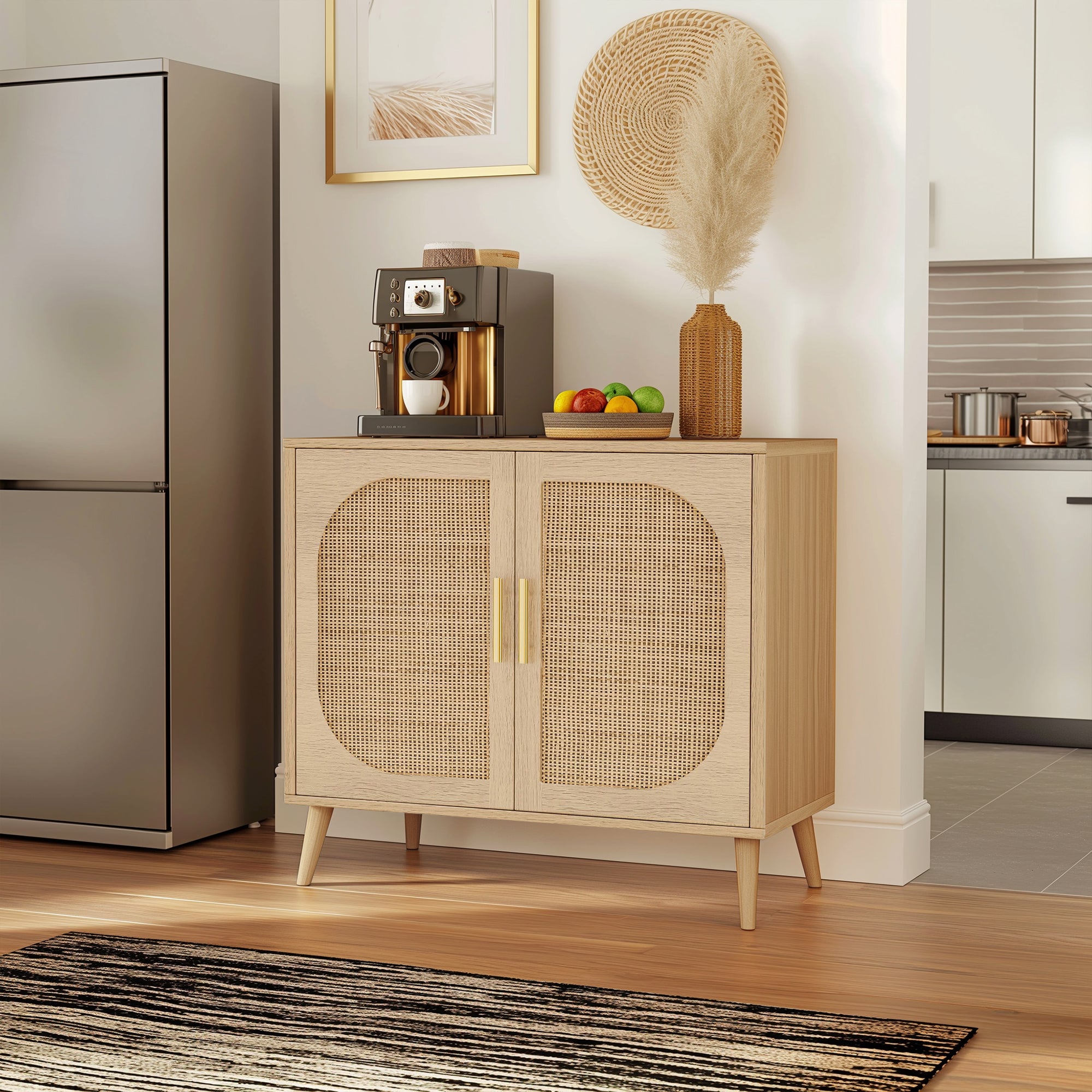 Buffet Cabinet with Storage,  Accent Bathroom Floor Cabinet,with Two Doors and 4 compartments forStorage,Cabinet with Solid Wood Feet,Sideboard Cabinet for Hallway, Entry, Living Room,(Natural Color) - Grand Goldman Shop