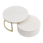 Modern Round Nesting Coffee Table Fluted with Drawer in White & Gold in 31.5'' - Grand Goldman Shop