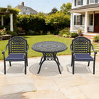 3-Piece Set Of Cast Aluminum Patio Furniture With Blue Cushions