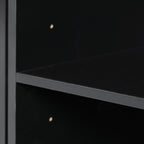 K&K 54.9' Kitchen Island with Drop Leaf, Power Outlet, Kitchen Storage Cart with 4 Door Shelves, Cross Barn Doors & Visual Glass Door, Rolling Kitchen Island on 4 Wheels for Kitchen, Dining Room,Black - Grand Goldman Shop