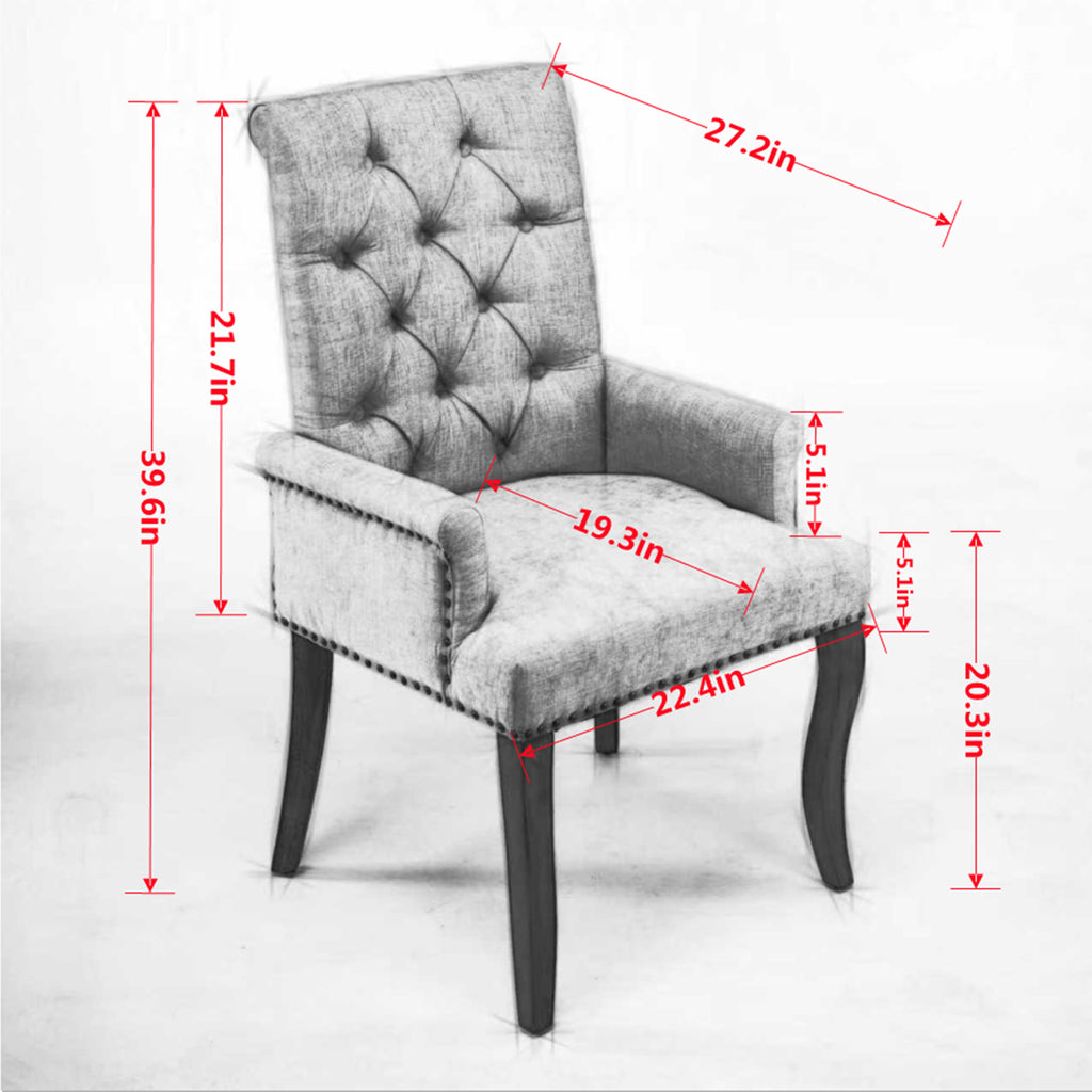 Upholstered Chenille Fabric Accent Dining Chair, Curved Solid Wood Legs, Elegant Tufted Club Dining Room Kitchen Room Arm Dining Chair, Single Pack,Beige,SW1895BG - Grand Goldman Shop
