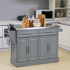 HOMCOM Rolling Kitchen Island with Stainless Steel Top and Storage, Gray, MDF, 57 x 17.75 x 36 inches - Grand Goldman Shop