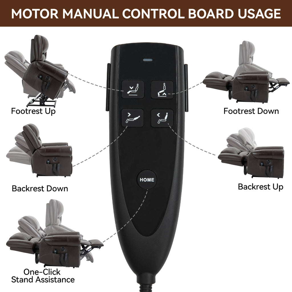 Power Lift Recliner Chair Heat Massage Dual Motor Infinite Position Up to 350 LBS, Genuine Leather, Heavy Duty Motion Mechanism with USB Ports, Brown - Grand Goldman Shop