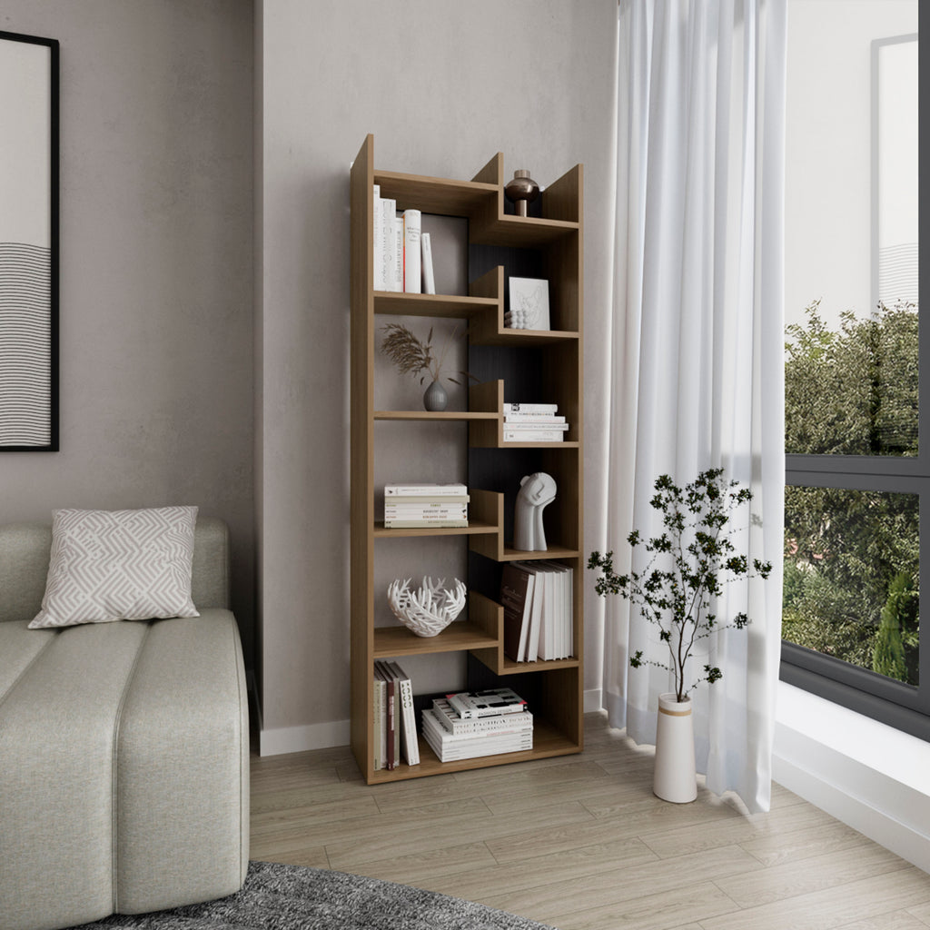Clover 67' Tall Free standing 6-Tier Bookcase Storage Cabinet, Home Office, Living room, Bookshelf Dark Walnut - Grand Goldma