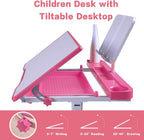 Desk for Kids Desk and Chair Set Kids Art Desk Drafting Table Desk Set with Adjustable Height, 40-Degree Tiltable Children De
