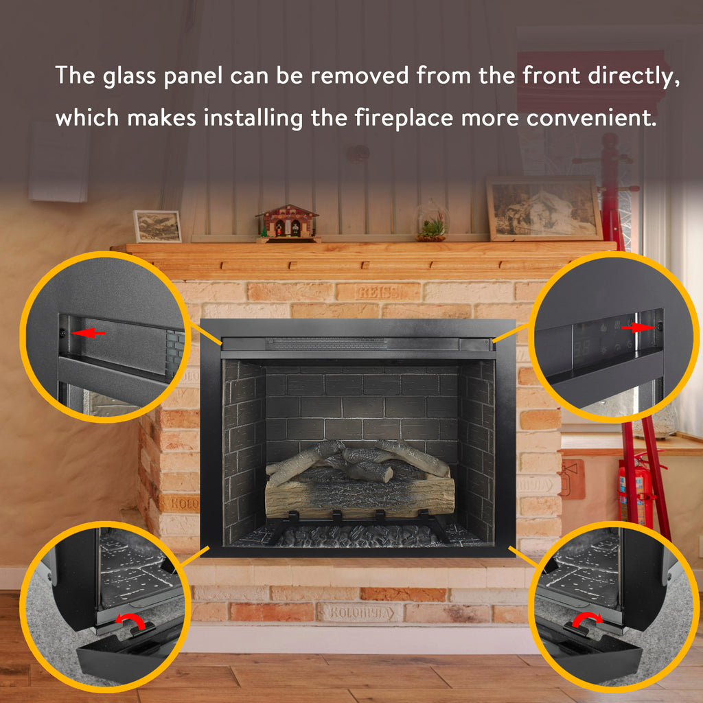 28 inch Infrared Electric Fireplace Insert, Touch Panel Home Decor Heater, Smokeless Firebox With fixed Trim Kit.With Crackling Sound - Grand Goldman Shop