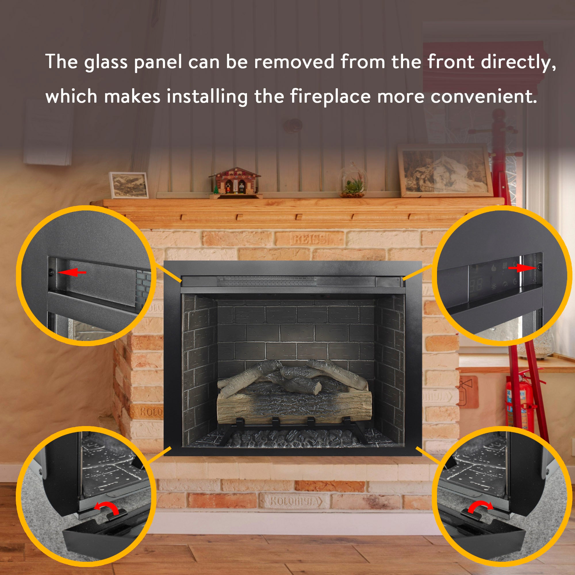28 inch Infrared Electric Fireplace Insert, Touch Panel Home Decor Heater, Smokeless Firebox With fixed Trim Kit.With Crackling Sound - Grand Goldman Shop