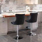A&A Furniture Modern Swivel Velvet Barstools with Adjustable Height and Chrome Base, Black, Set of 2 - Grand Goldman Shop