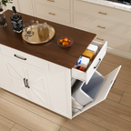 46' Kitchen Island on Wheels with Storage & Power Outlet - Movable Rustic Breakfast Bar Table, Wood Top with Adjustable Shelf & Drawer for Kitchen Dining Living Room, White - Grand Goldman Shop