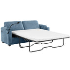 Navy Blue Corduroy Sleeper Sofa Loveseat with Full Size Mattress, USB Ports, Cup Holders, Side Pockets and Phone Holder - Grand Goldman Shop