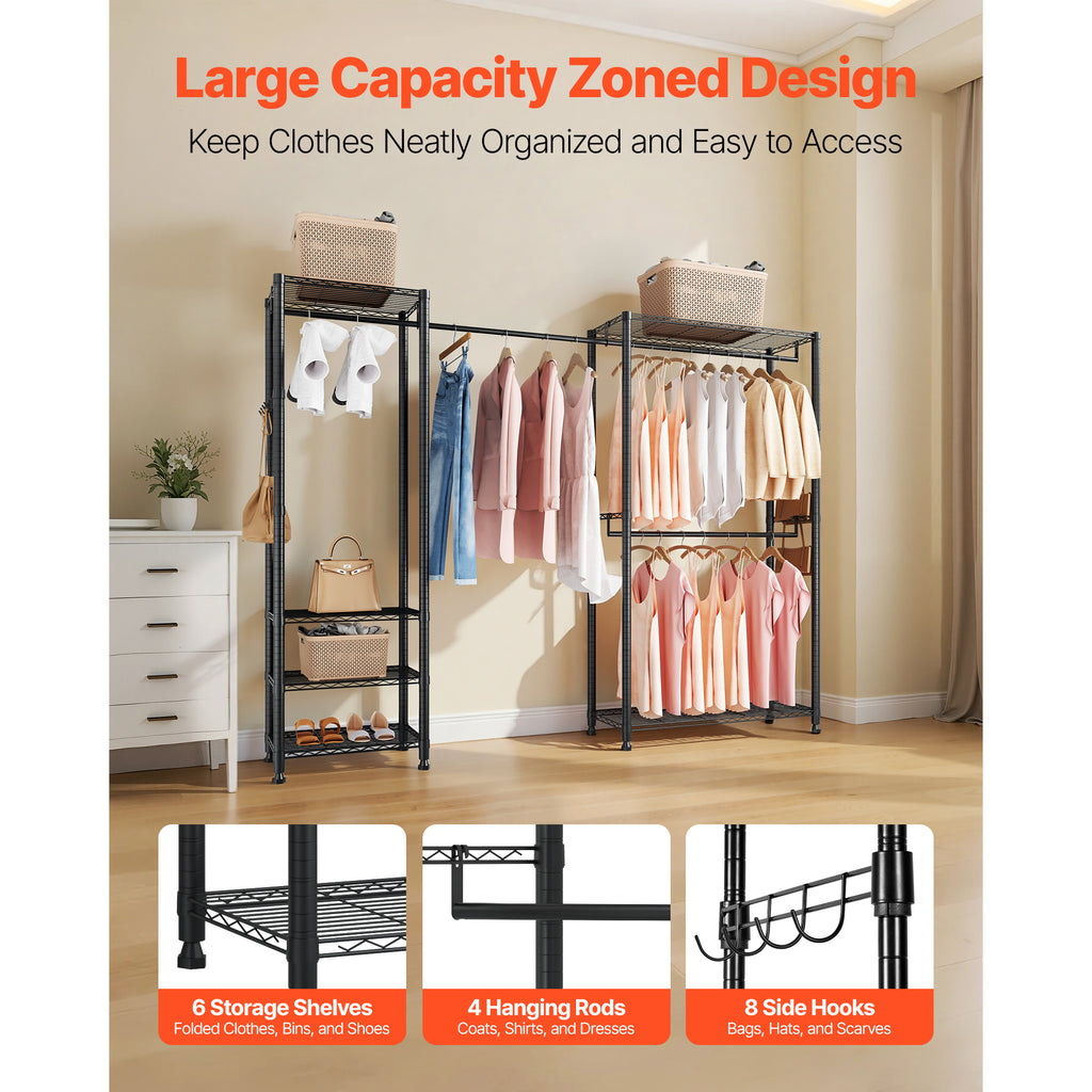 Clothing Garment Rack, Heavy Duty Clothes Rack, Freestanding Clothes Racks with Steel Frame, 800 lbs Load Capacity Closet Wardrobe with Storage Shelves for Bedroom, Clothing Store, Hallway - Grand Goldman Shop