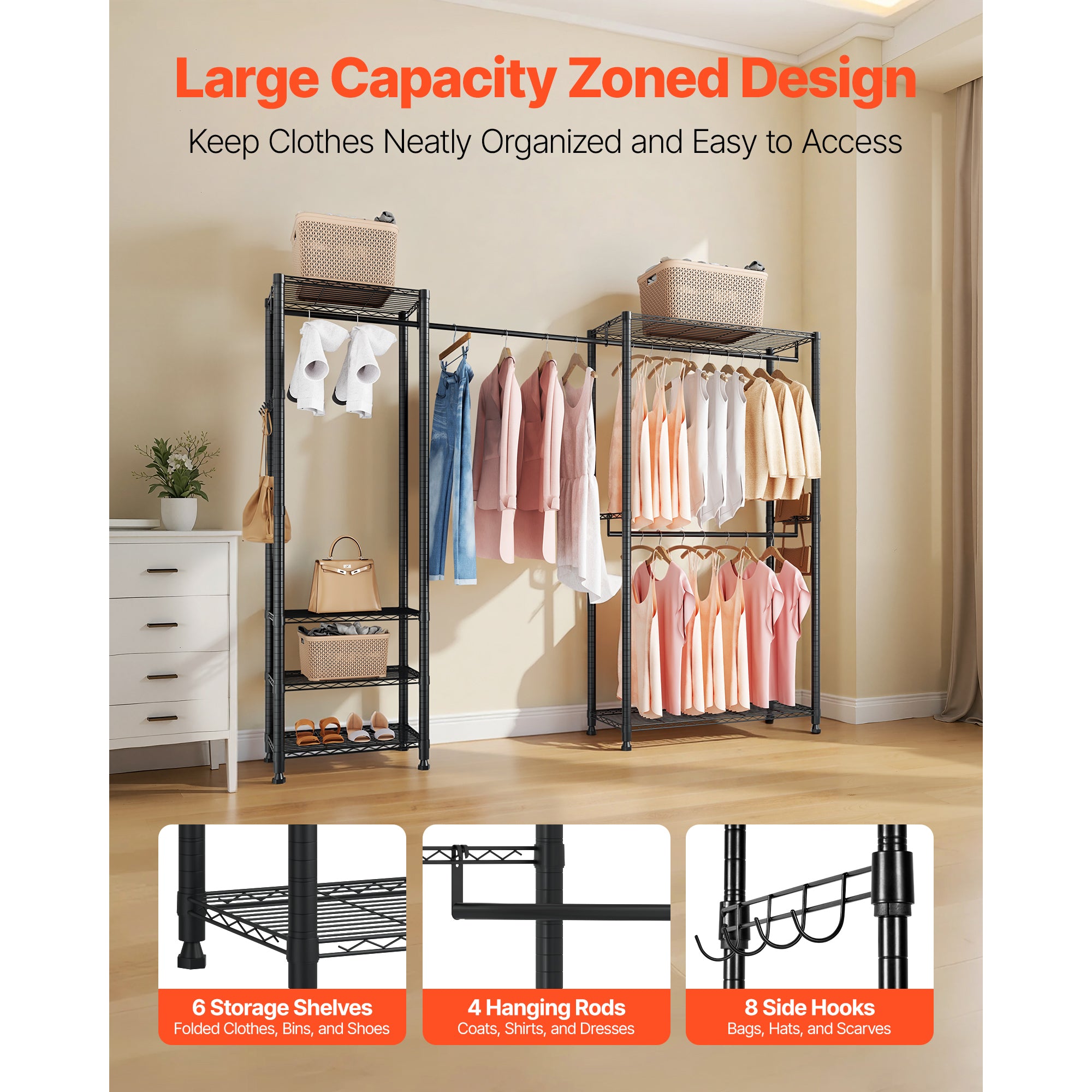 Clothing Garment Rack, Heavy Duty Clothes Rack, Freestanding Clothes Racks with Steel Frame, 800 lbs Load Capacity Closet Wardrobe with Storage Shelves for Bedroom, Clothing Store, Hallway - Grand Goldman Shop