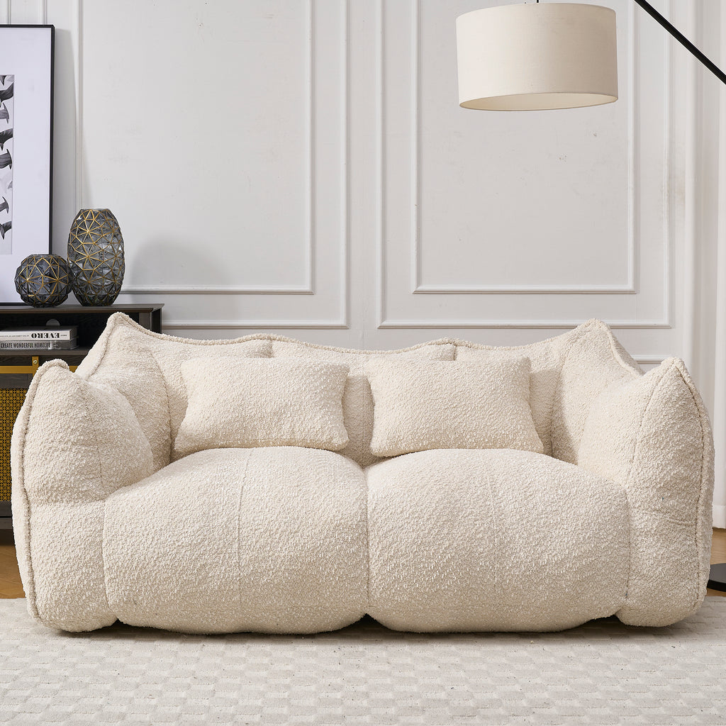 Comfortable Dual Beanbag Chair with High Resilience Foam Core for Two People in Beige Chenille - Grand Goldman Shop