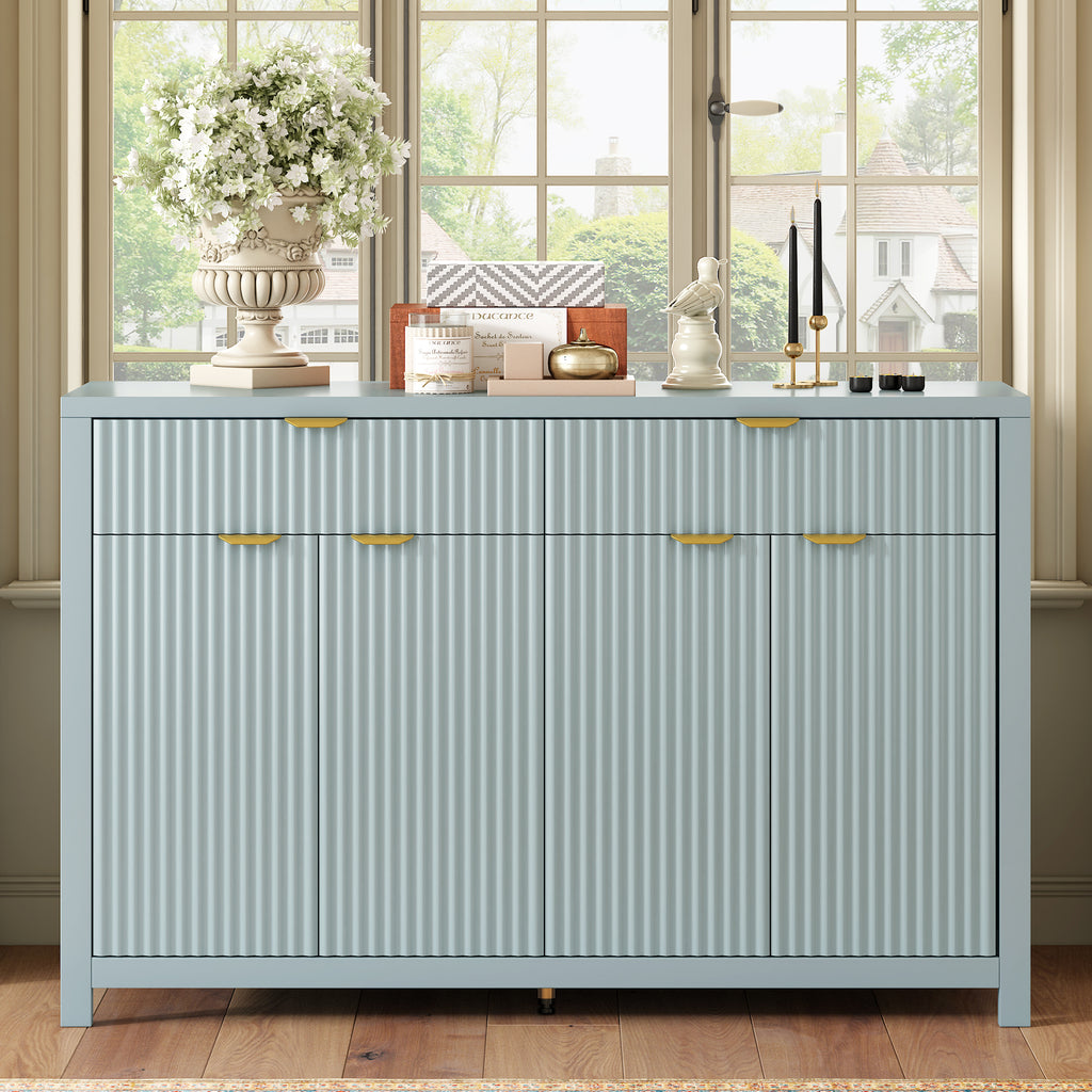 U_STYLE Modern 55.1'' Sideboard Buffet Cabinet with 2 Drawers & 4 Doors, Adjustable Shelves, Wave-Pattern Design, Aluminum Handles, Painted MDF, Scandinavian Storage for Dining Room, Living Room - Grand Goldman Shop