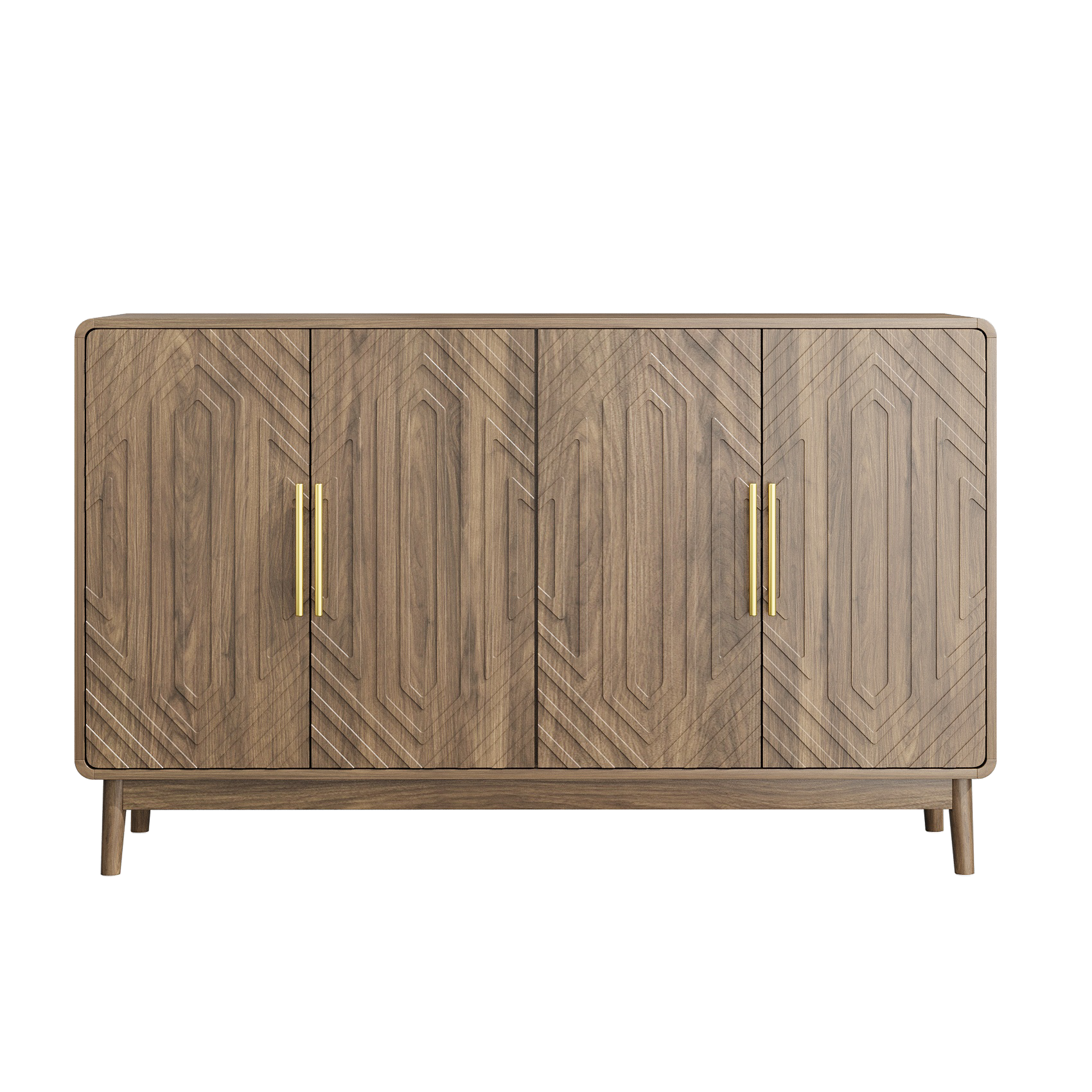 Modern Carved 4-Door Sideboard Buffet Cabinet with Storage, Adjustable Layer Board, Walnut Finish - Grand Goldman Shop