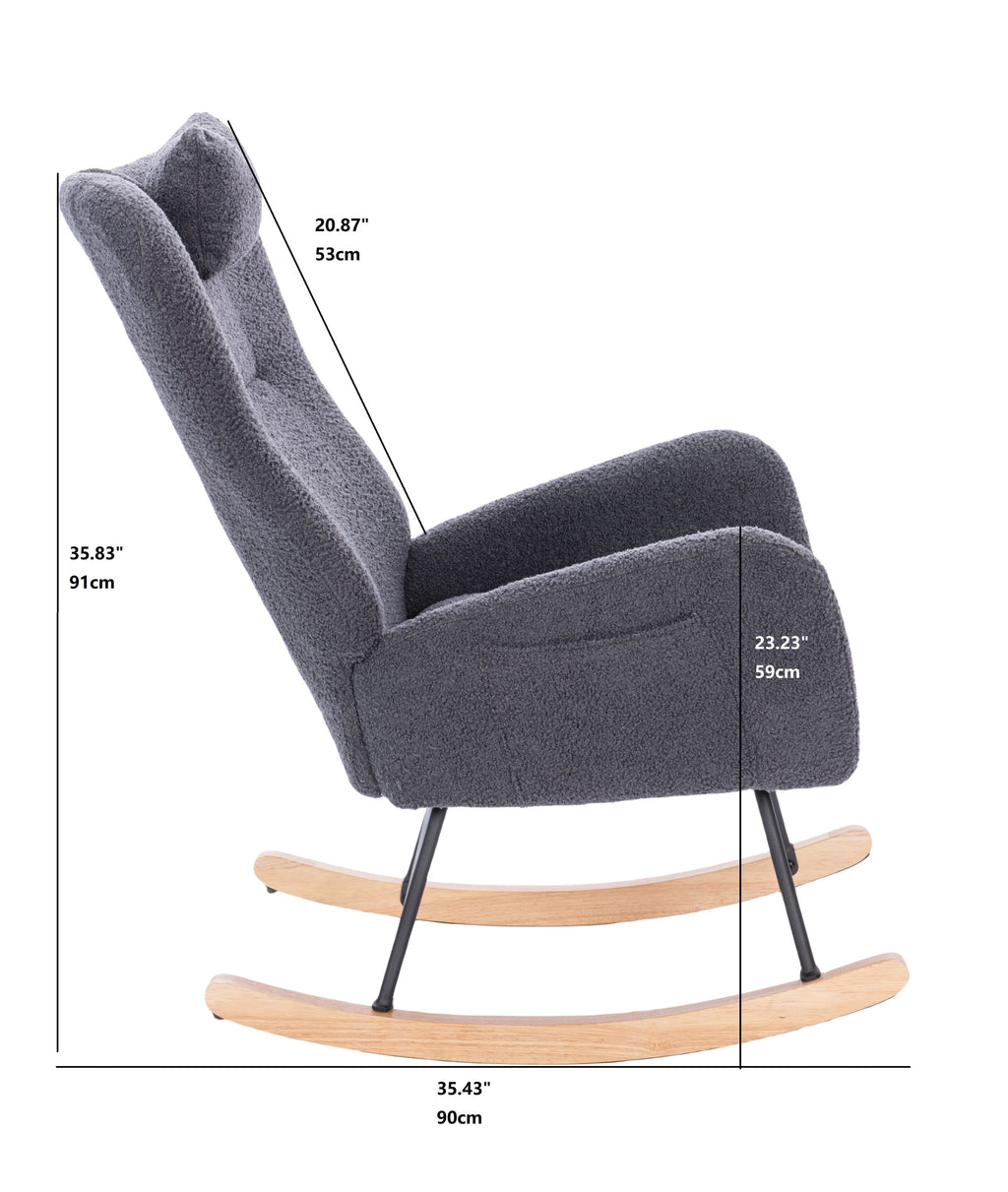 Teddy Upholstered Nursery Rocking Chair for Living Room Bedroom(DARK GREY Teddy) - Grand Goldman Shop