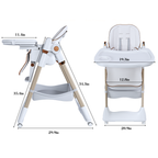 Adjustable Baby High Chair 0-6 Years – Portable Infant Feeding Seat with Safety Belt, Silent Lockable Wheels, White - Grand Goldman Shop