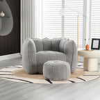 Soft Chenille Bean Bag Chair with High Resilient Foam for Living Room and Bedroom, Comfortable Square Lazy Sofa with Footstool for Adults - Grand Goldman Shop
