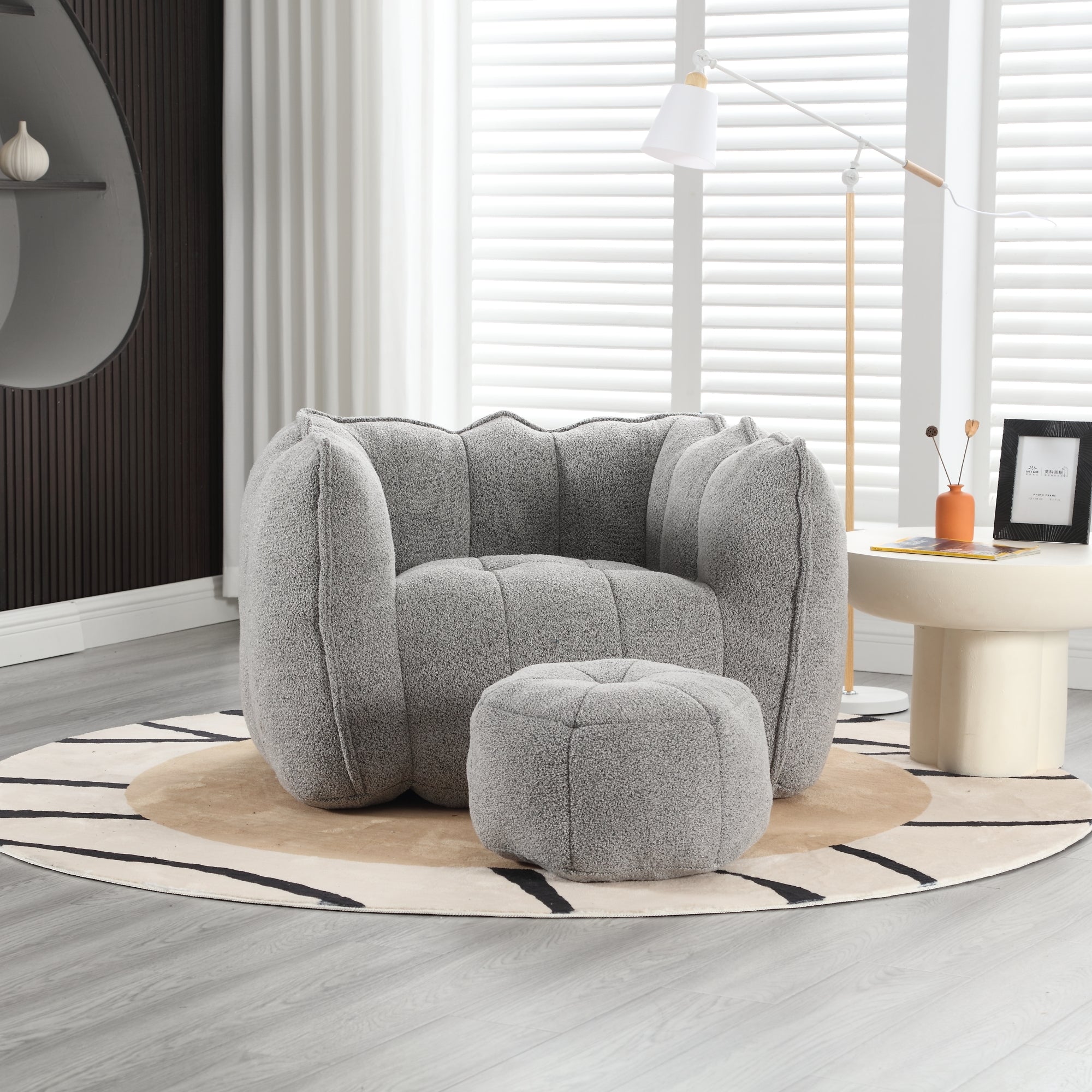 Soft Chenille Bean Bag Chair with High Resilient Foam for Living Room and Bedroom, Comfortable Square Lazy Sofa with Footstool for Adults - Grand Goldman Shop