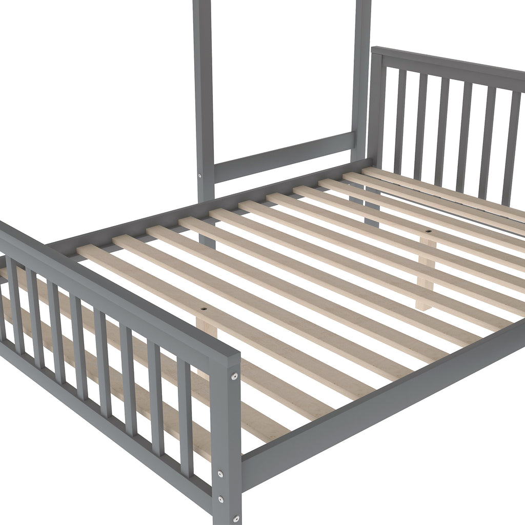 Gray Twin over Full Loft Bed with Staircase and Storage, Pine Wood and MDF, 97.2''L x 78.4''W x 61.4''H - Grand Goldman Shop