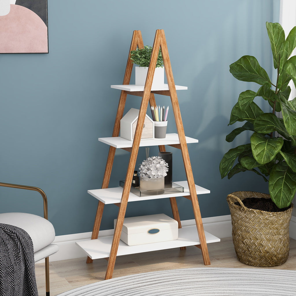 Solid bamboo wood oxford 'A' frame ladder display bookshelf - Grand Goldman Shop