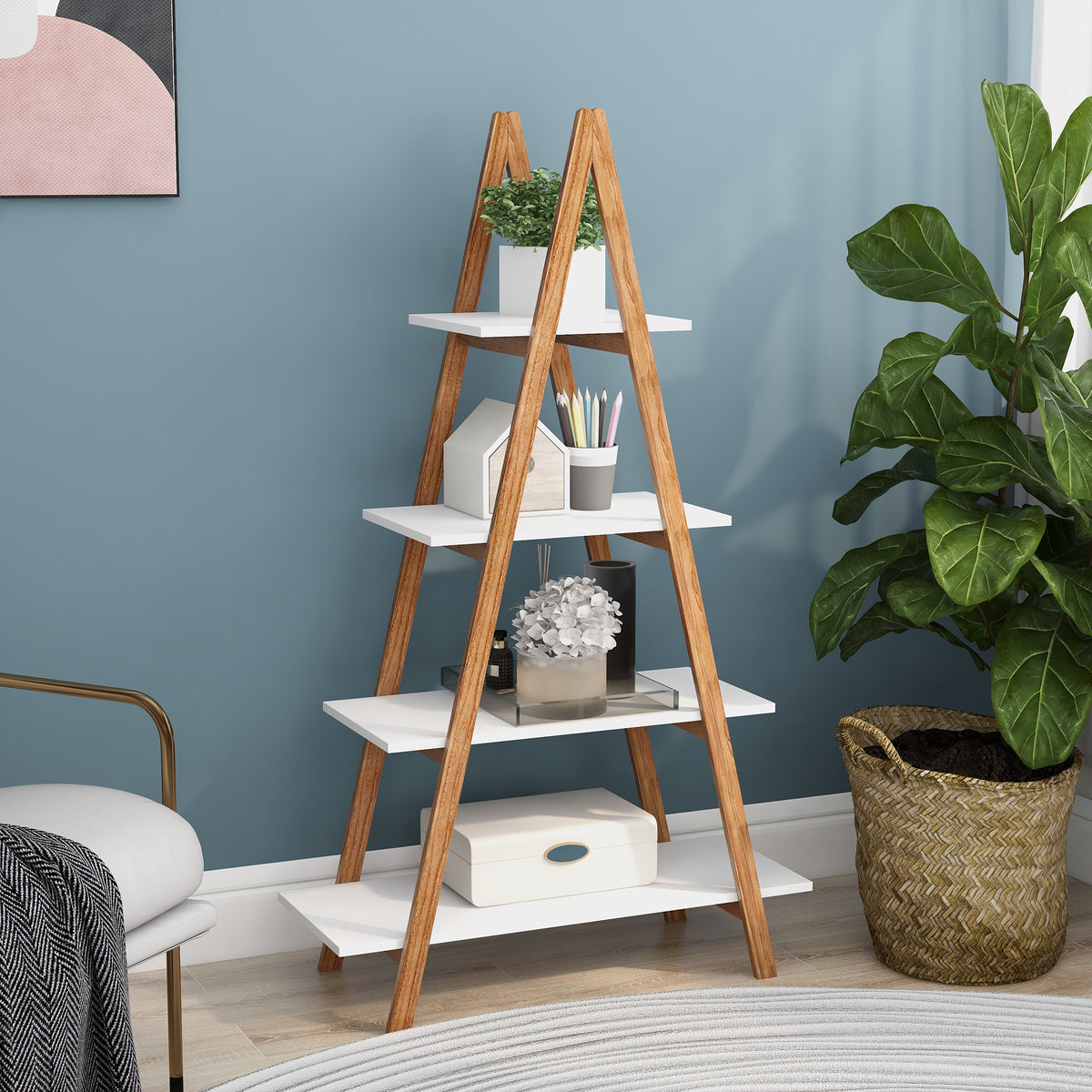 Solid bamboo wood oxford 'A' frame ladder display bookshelf - Grand Goldman Shop