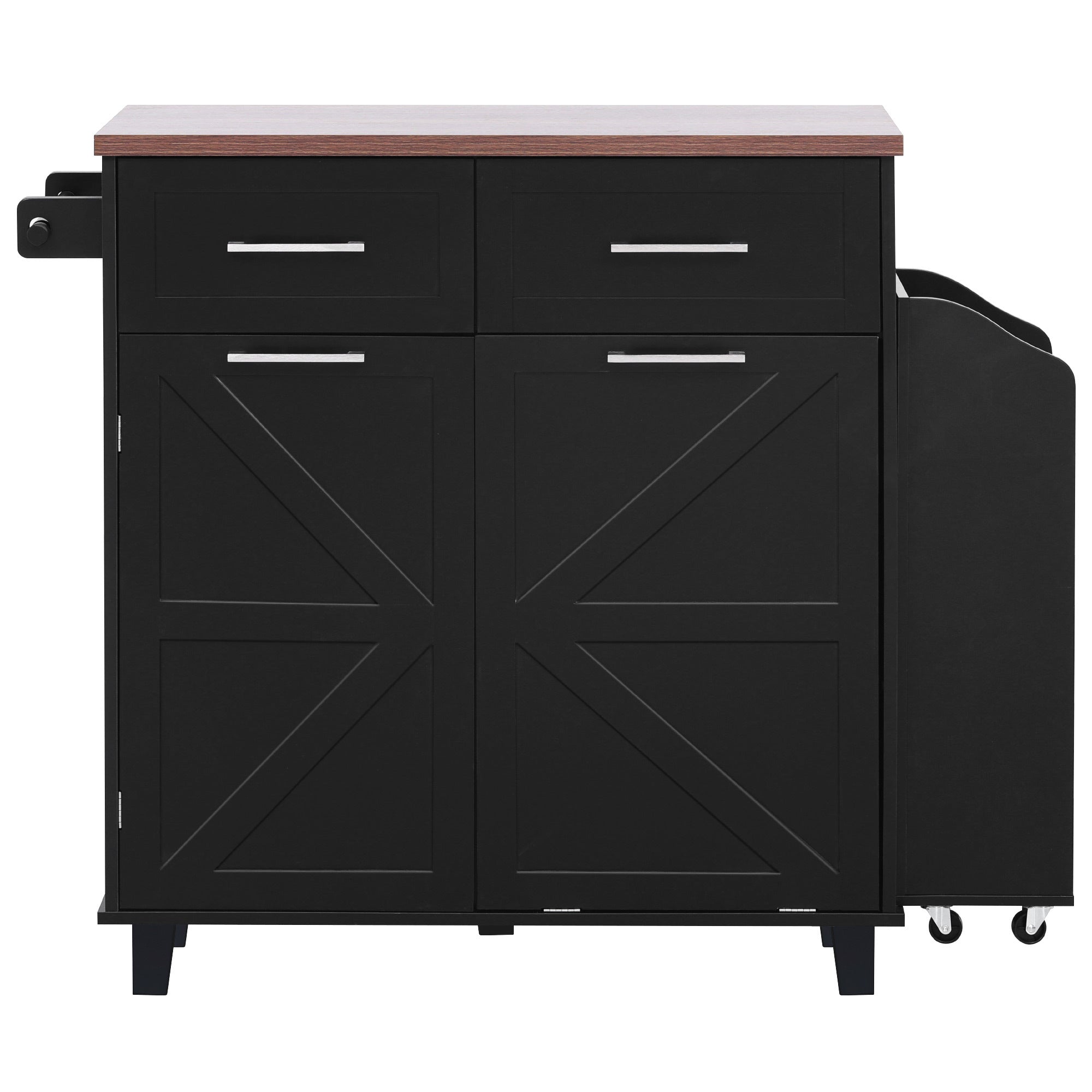 K&K 47.2' Farmhouse Kitchen Island with Drop Leaf, Kitchen Storage Island with Removable Side Racks, Two Drawers, Rolling Kitchen Cart on Wheels with Towel Rack, for Home, Kitchen, Dining Room, Black - Grand Goldman Shop