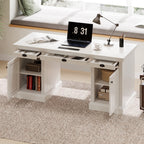 67' Modern Executive Desk,Computer Desk with 2 Wooden Doors Storage Cabinet and 3 Drawers, Rectangle Home Office Desk  ,Readi