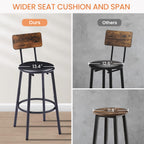 Bar Table Set with 2 Bar stools PU Soft seat with backrest, Rustic Brown, 43.31'' L x 15.75'' W x 35.43'' H. - Grand Goldman Shop