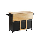 Kitchen Island & Kitchen Cart, Mobile Kitehcn Island with Extensible Rubber Wood Table Top,adjustable Shelf Inside Cabinet for Different Utensils, 3 Big Drawers, with Spice Rack, Towel Rack, Black-Bee - Grand Goldman Shop
