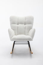 050-Teddy Fabric Rocking Gilder Nursery Chair For Living Room Indoor,Ivory - Grand Goldman Shop