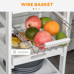 HOMCOM Mobile Kitchen Cart, Rolling Kitchen Island with Storage, Solid Wood Frame Utility Cart with Wire Fruit Baskets, Trays and Drawer, White - Grand Goldman Shop