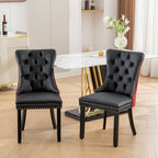 A&A Furniture, Nikki Collection Modern, High-end Tufted Solid Wood Contemporary PU and Velvet Upholstered Dining Chair with Wood Legs Nailhead Trim  2-Pcs Set, Black+WineRed, Burgundy,SW2101BW - Grand Goldman Shop