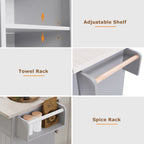 K&K Kitchen Island with Trash Can Storage Cabinet, Kitchen Cart with Drop Leaf, Spice Rack, Towel Rack and Drawer, Rolling Kitchen Island on Wheels with Adjustable Shelf, Grey - Grand Goldman Shop