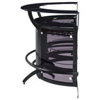 Elaina Black 3-Piece Curved Freestanding Home Bar with Smoked Acrylic Panels and Silver Metal Frame, Black Finish, Glass and Metal Construction - Grand Goldman Shop