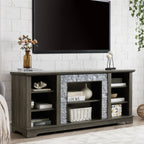 Mantel Stone TV Media Stand with with Faux Stacked Stone Surround, Modern Entertainment Console with Open Storage Space,Grey, 58.31'W*15.39'D*26.06'H - Grand Goldman Shop