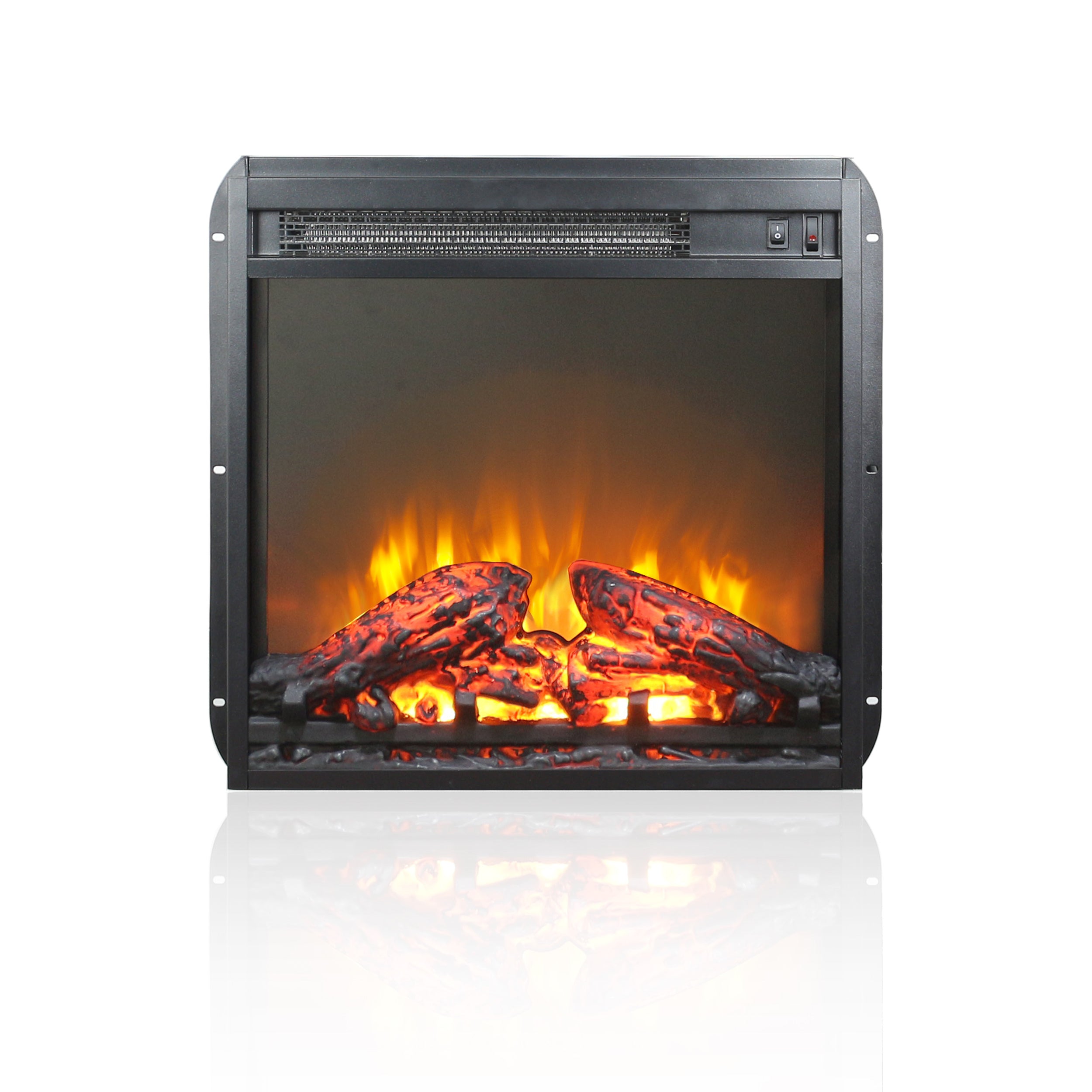 18 inch electric fireplace insert, ultra thin heater with log set & realistic flame, overheating protection - Grand Goldman Shop