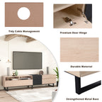 Modern TV Stand for 80'' TV with Double Storage Space, Media Console Table in Natural Wood Finish, Particle Board Construction, 70.9'' L x 15'' W x 19.7'' H - Grand Goldman Shop