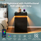 Nightstand with Built-In Charging Station and LED Lighting, 3-Drawer Sliding-Top Modern Bedside Table, Black Wooden End Table - Grand Goldman Shop