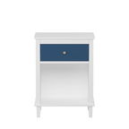 Navy+Golden Handle Wooden Nightstand with One Drawer One Shelf for Kids and Adults, White+Navy Finish, MDF Material, 26.77''H - Grand Goldman Shop