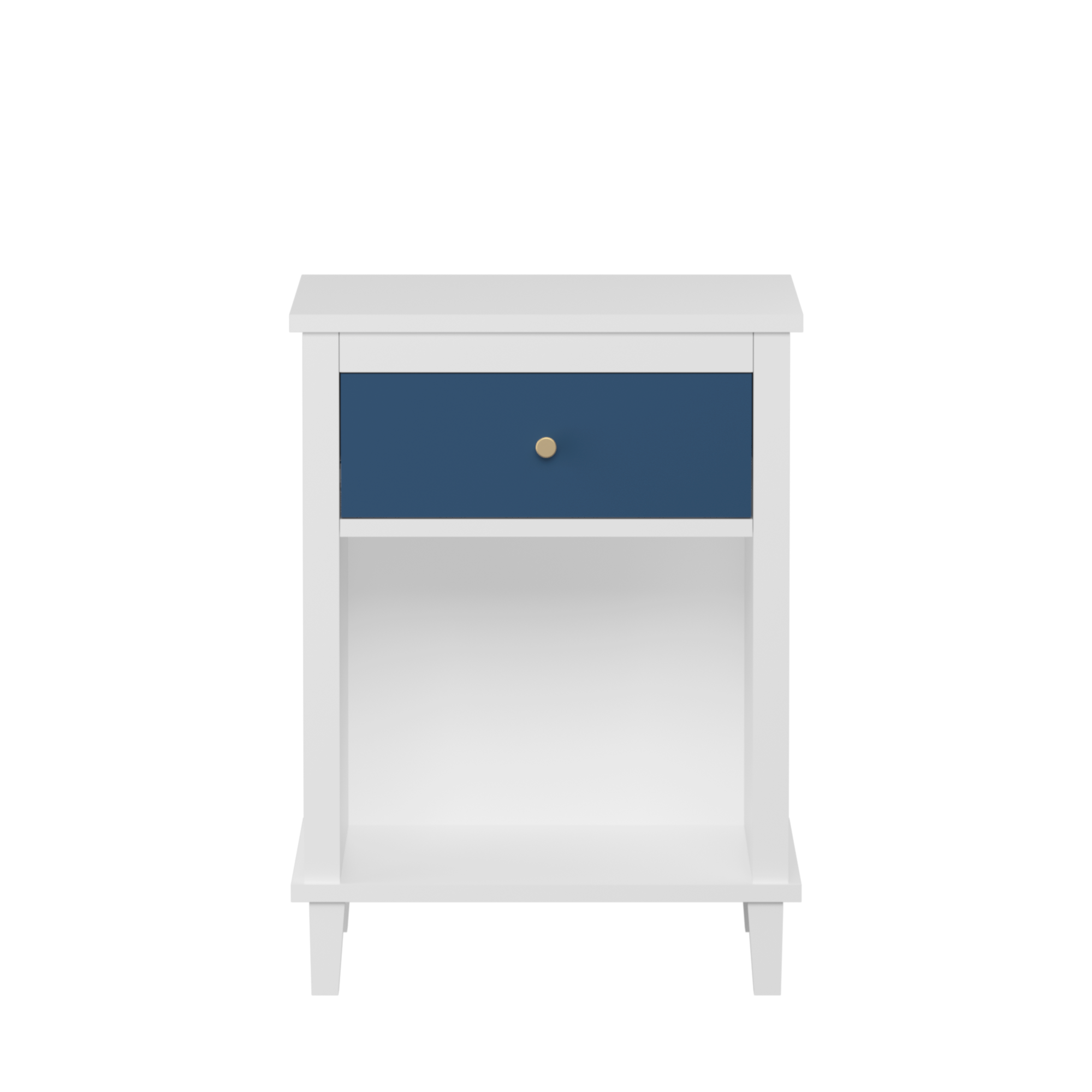 Navy+Golden Handle Wooden Nightstand with One Drawer One Shelf for Kids and Adults, White+Navy Finish, MDF Material, 26.77''H - Grand Goldman Shop