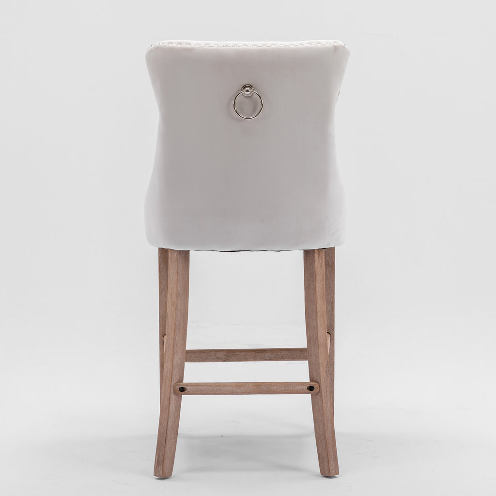 Contemporary Velvet Upholstered Barstools with Button Tufted Decoration and Wooden Legs, and Chrome Nailhead Trim, Leisure Style Bar Chairs,Bar stools, Set of 2 (Beige),SW2002BG - Grand Goldman Shop