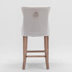 Contemporary Velvet Upholstered Barstools with Button Tufted Decoration and Wooden Legs, and Chrome Nailhead Trim, Leisure Style Bar Chairs,Bar stools, Set of 2 (Beige),SW2002BG - Grand Goldman Shop