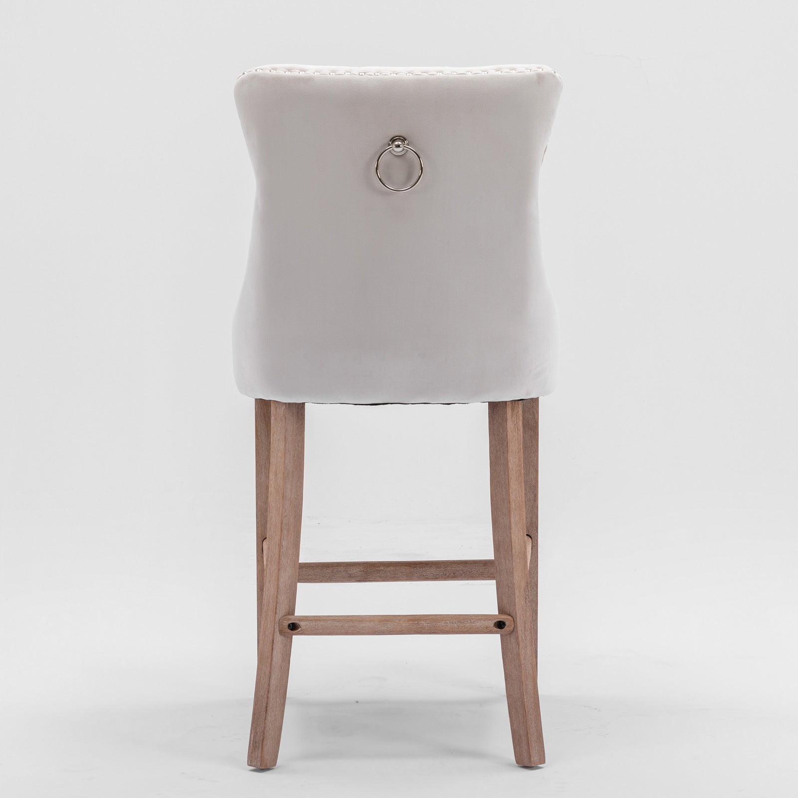 Contemporary Velvet Upholstered Barstools with Button Tufted Decoration and Wooden Legs, and Chrome Nailhead Trim, Leisure Style Bar Chairs,Bar stools, Set of 2 (Beige),SW2002BG - Grand Goldman Shop