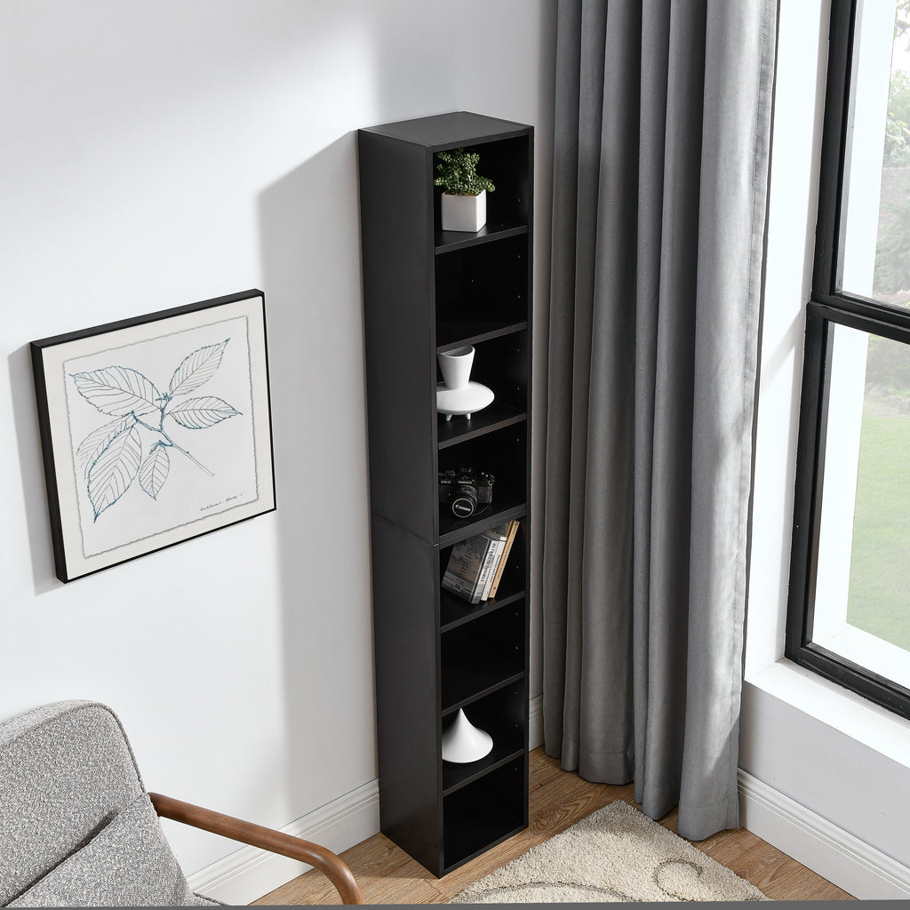 8-Tier Media Tower Rack, CD DVD Slim Storage Cabinet with Adjustable Shelves, Tall Narrow Bookcase Display Bookshelf for Home Office,Multi-functional double-decker bookcase - Grand Goldman Shop