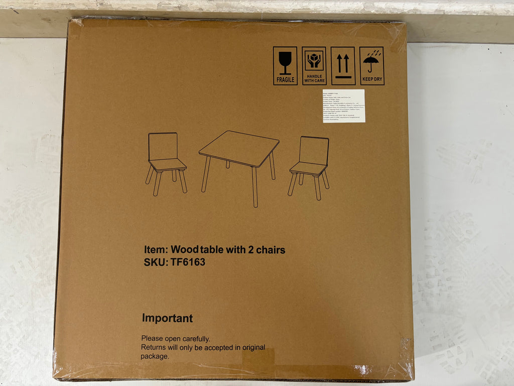 White Wooden Kids Table and 2 Chairs Set, 3-Piece Toddler Activity Play Table with Solid Wood & MDF Construction, Compact Siz