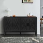 60 inches Modern Farmhouse Accent Cabinet with 4 Doors and Adjustable Shelf Wood Sideboard Buffet Cabinet Console Table Credenza Buffet Table for Kitchen Dining Room Entryway Hallway(Antique Black) - Grand Goldman Shop