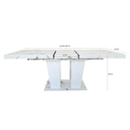 Extendable Dining Room Table for 6-10 Modern White Faux Marble Wooden Expandable Kitchen Table w/Dual Column Pedestal Base, Large Rectangle Dining Table - Grand Goldman Shop