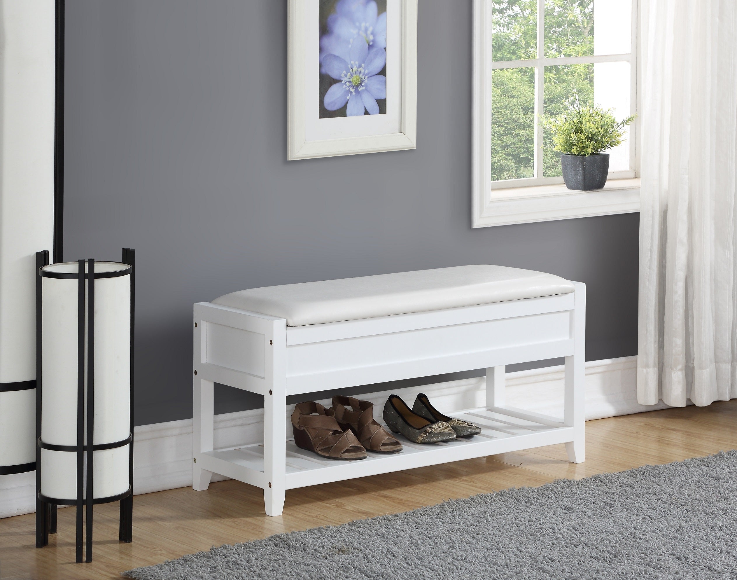 Rouen Seating Bench with Shoe Storage, White - Grand Goldman Shop