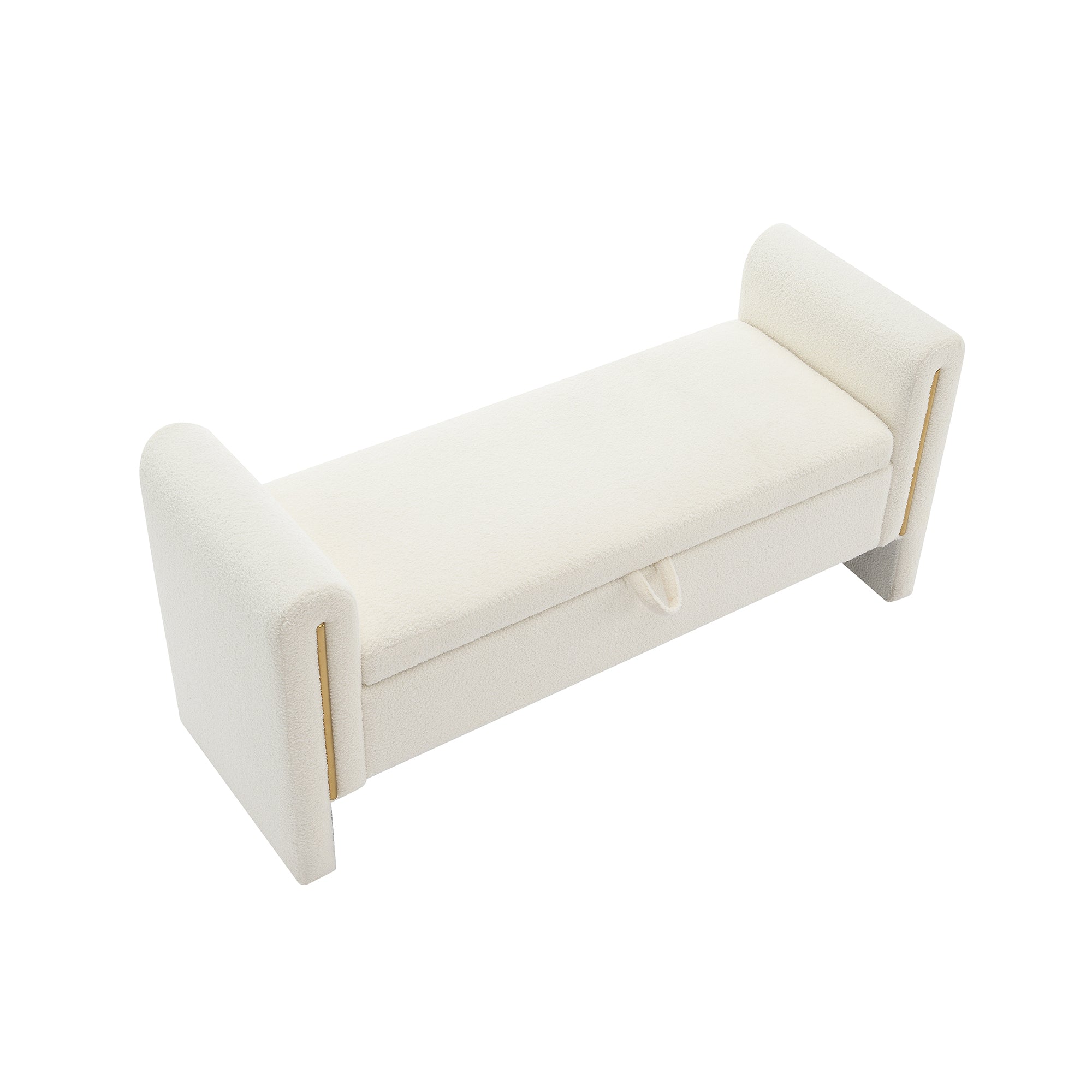 Modern Teddy Bed End Bench with Arms and Storage, Upholstered Large Foot Rest Stool, Cream Plywood, 52.3 x 18.5 x 24.4 inches - Grand Goldman Shop